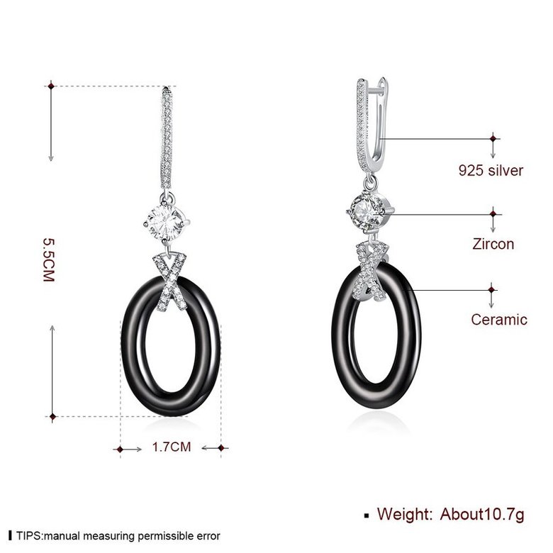 Wholesale Fashion Black circle Ceramic dangle Earrings For Women with AAA shinny Zirconia dangle Earring fine Girl gift TGSLE187 4