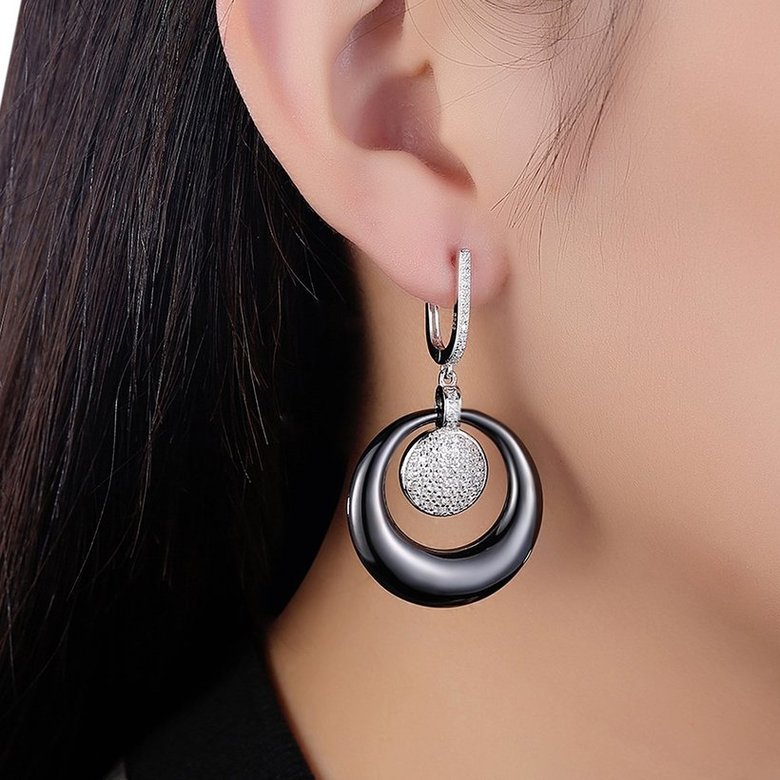 Wholesale Trendy Black circle Ceramic Earrings For Women with AAA shinny circle Zirconia dangle Earring fine Girl gift TGSLE191 0