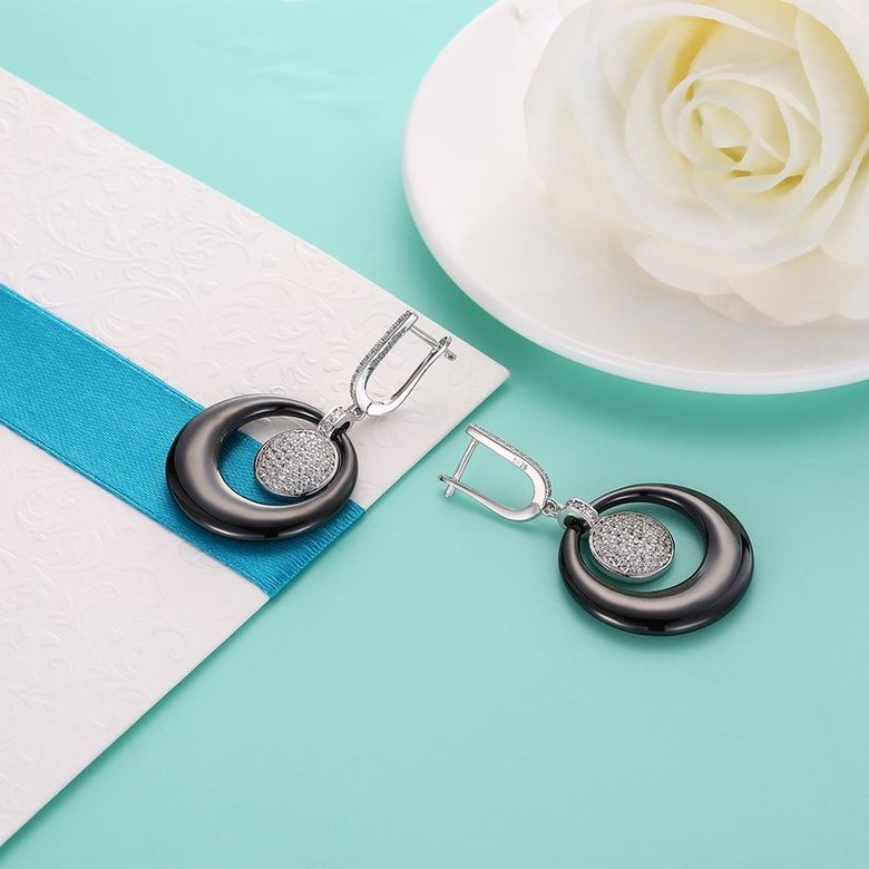 Wholesale Trendy Black circle Ceramic Earrings For Women with AAA shinny circle Zirconia dangle Earring fine Girl gift TGSLE191 1