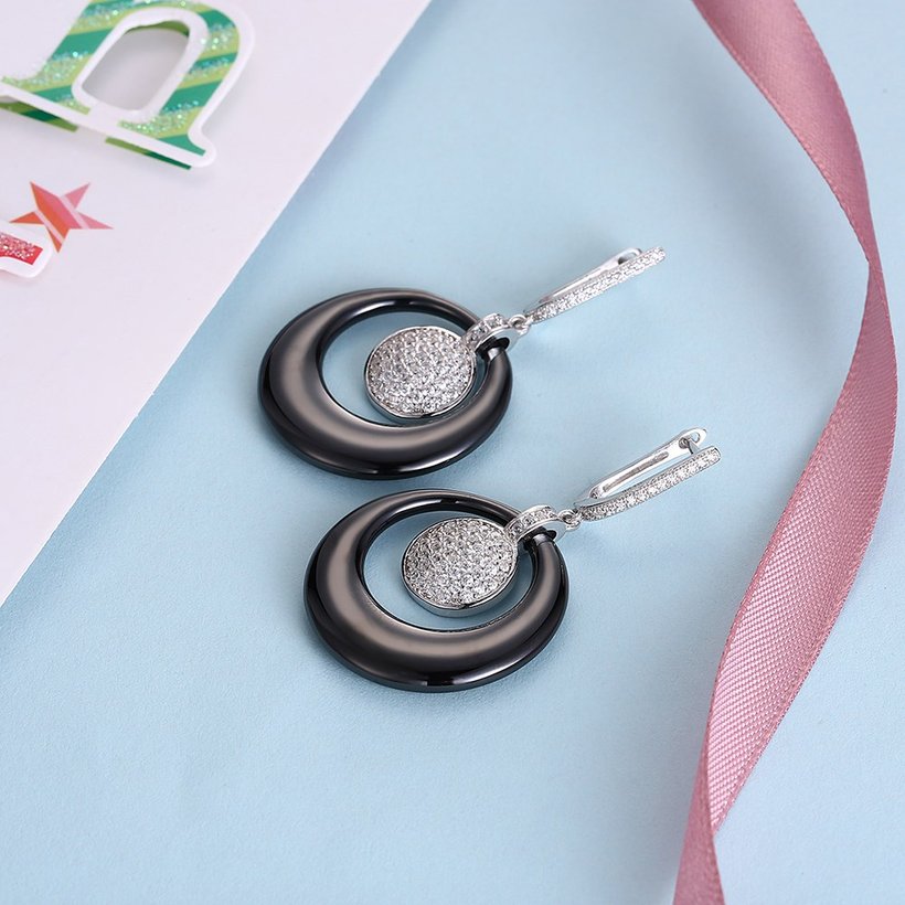 Wholesale Trendy Black circle Ceramic Earrings For Women with AAA shinny circle Zirconia dangle Earring fine Girl gift TGSLE191 2