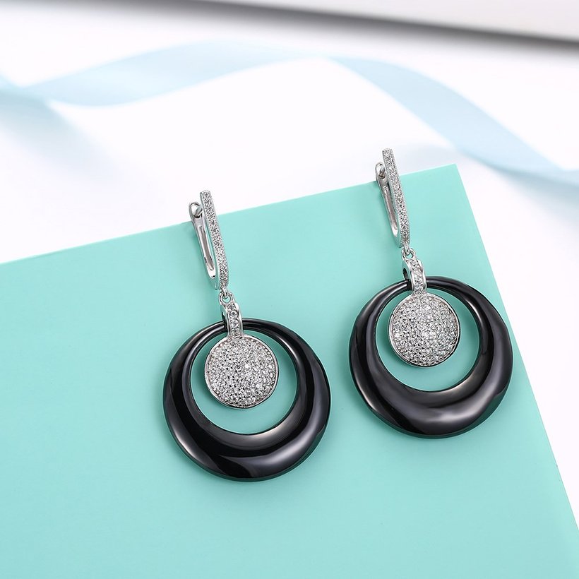 Wholesale Trendy Black circle Ceramic Earrings For Women with AAA shinny circle Zirconia dangle Earring fine Girl gift TGSLE191 3