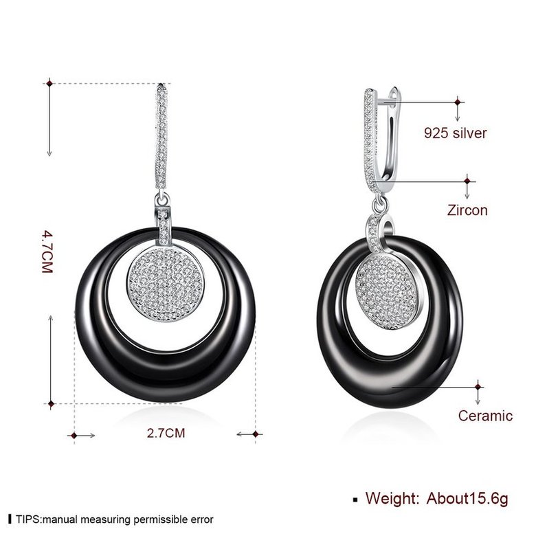 Wholesale Trendy Black circle Ceramic Earrings For Women with AAA shinny circle Zirconia dangle Earring fine Girl gift TGSLE191 4