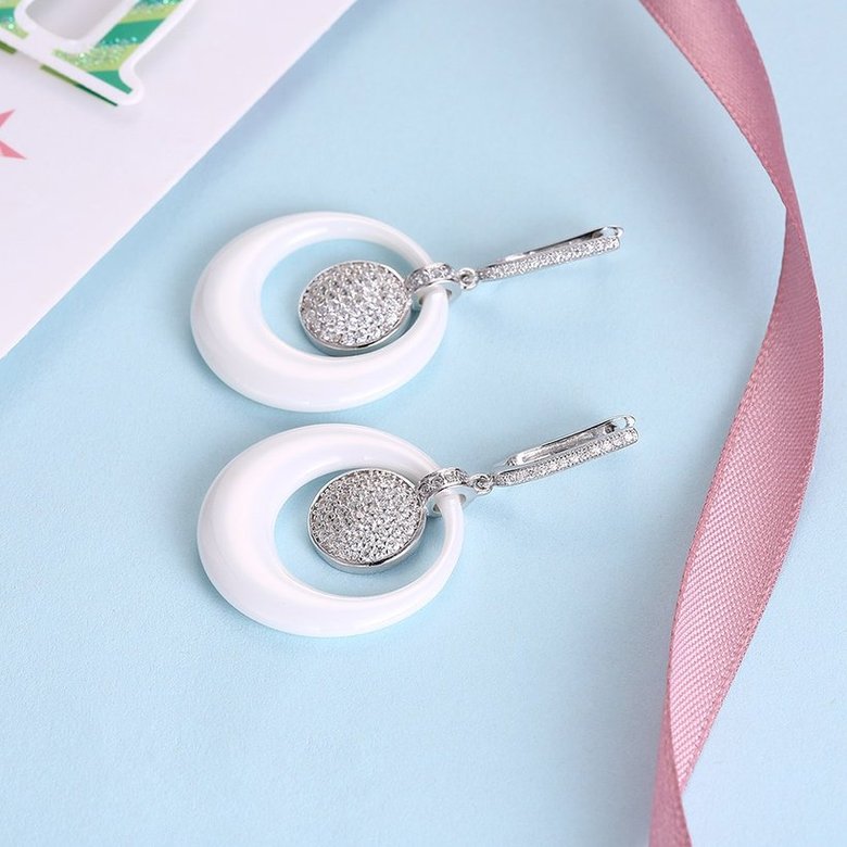 Wholesale Trendy jewelry China white circle Ceramic Stud Earrings For Women with AAA shinny circle Zirconia dangle Earring fine Girl gift TGSLE193 2