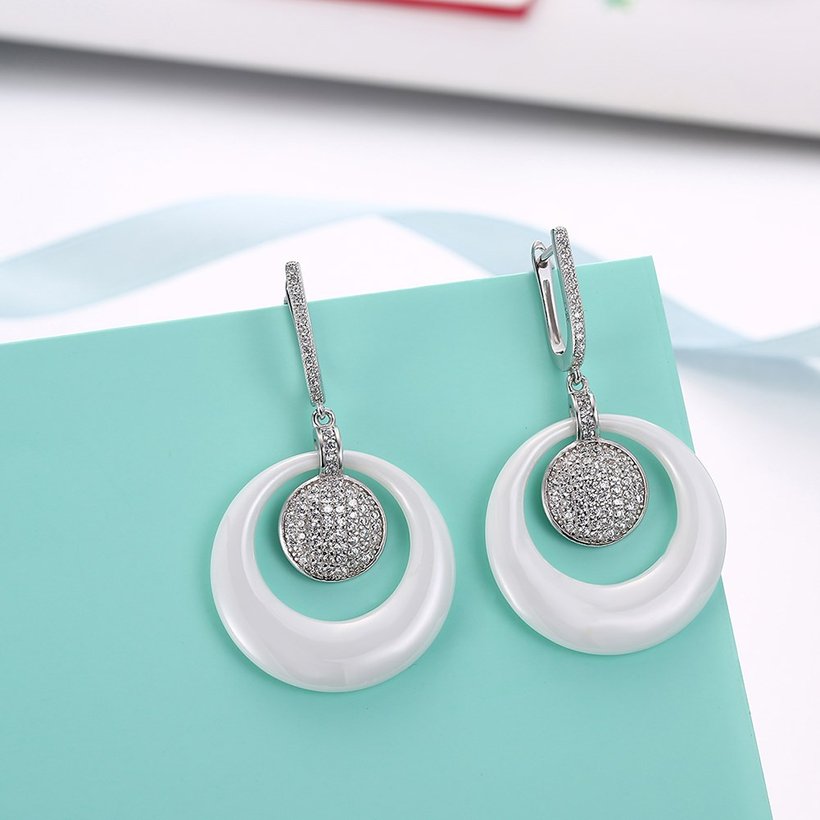 Wholesale Trendy jewelry China white circle Ceramic Stud Earrings For Women with AAA shinny circle Zirconia dangle Earring fine Girl gift TGSLE193 3