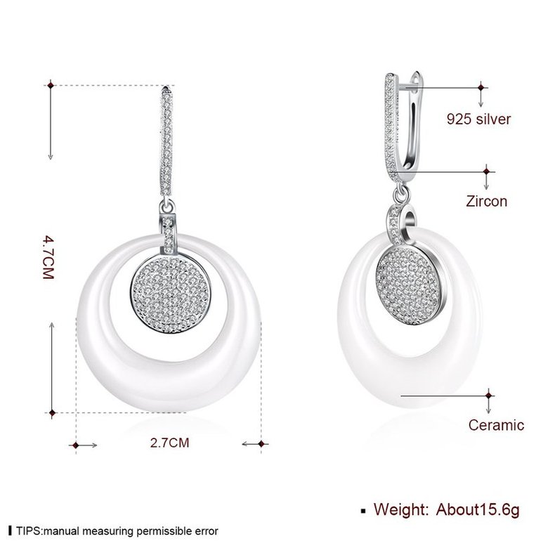 Wholesale Trendy jewelry China white circle Ceramic Stud Earrings For Women with AAA shinny circle Zirconia dangle Earring fine Girl gift TGSLE193 4