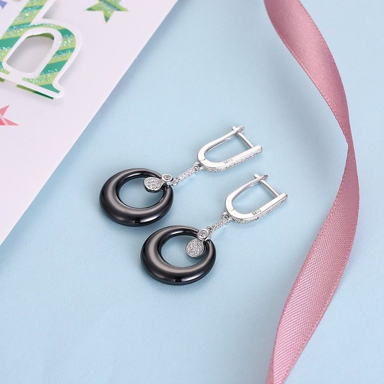 Wholesale Fashion Black circle Ceramic Earrings For Women with AAA shinny circle Zirconia dangle Earring fine Girl gift TGSLE195 2