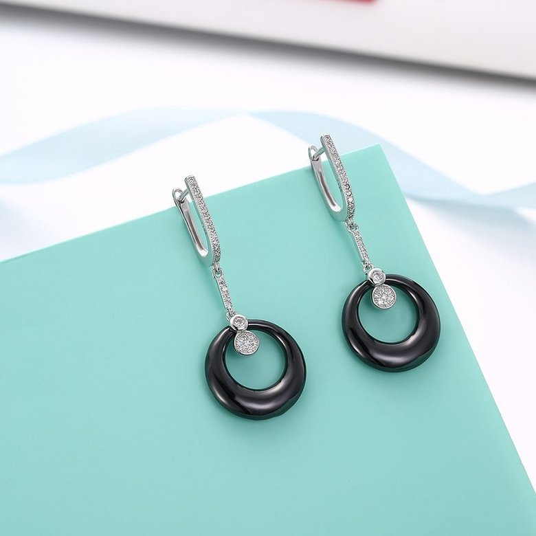 Wholesale Fashion Black circle Ceramic Earrings For Women with AAA shinny circle Zirconia dangle Earring fine Girl gift TGSLE195 3