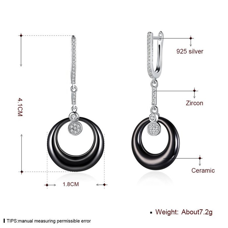 Wholesale Fashion Black circle Ceramic Earrings For Women with AAA shinny circle Zirconia dangle Earring fine Girl gift TGSLE195 4