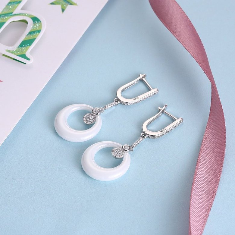 Wholesale Fashion white circle Ceramic Stud Earrings For Women with AAA shinny circle Zirconia dangle Earring fine Girl gift TGSLE197 2