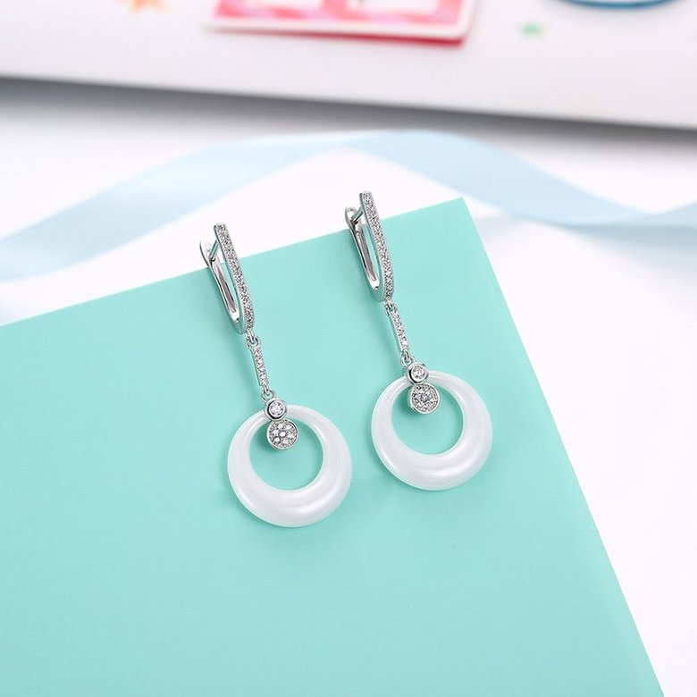 Wholesale Fashion white circle Ceramic Stud Earrings For Women with AAA shinny circle Zirconia dangle Earring fine Girl gift TGSLE197 3