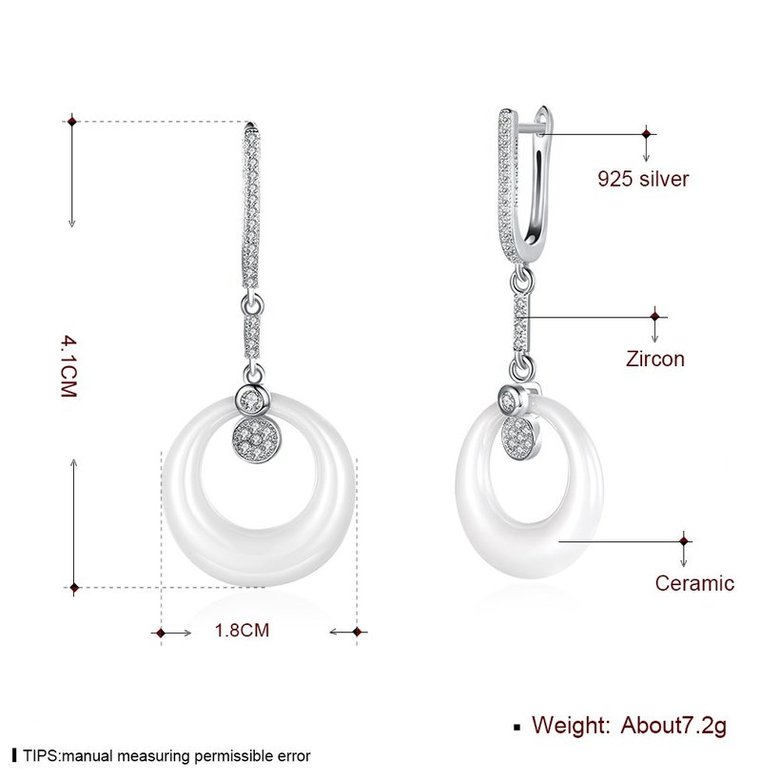 Wholesale Fashion white circle Ceramic Stud Earrings For Women with AAA shinny circle Zirconia dangle Earring fine Girl gift TGSLE197 4