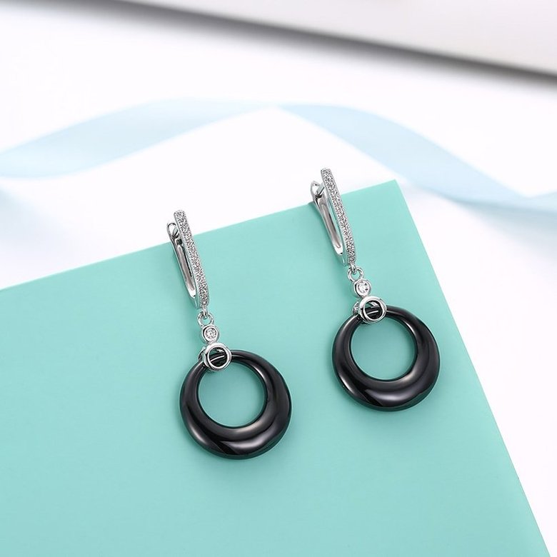 Wholesale Fashion Black circle Ceramic Stud Earrings For Women 925 Sterling Silver zircon dangle Earring fine Girl gift TGSLE199 3