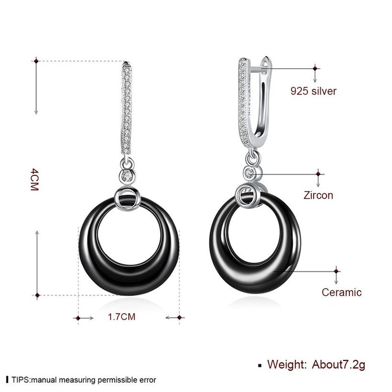 Wholesale Fashion Black circle Ceramic Stud Earrings For Women 925 Sterling Silver zircon dangle Earring fine Girl gift TGSLE199 4