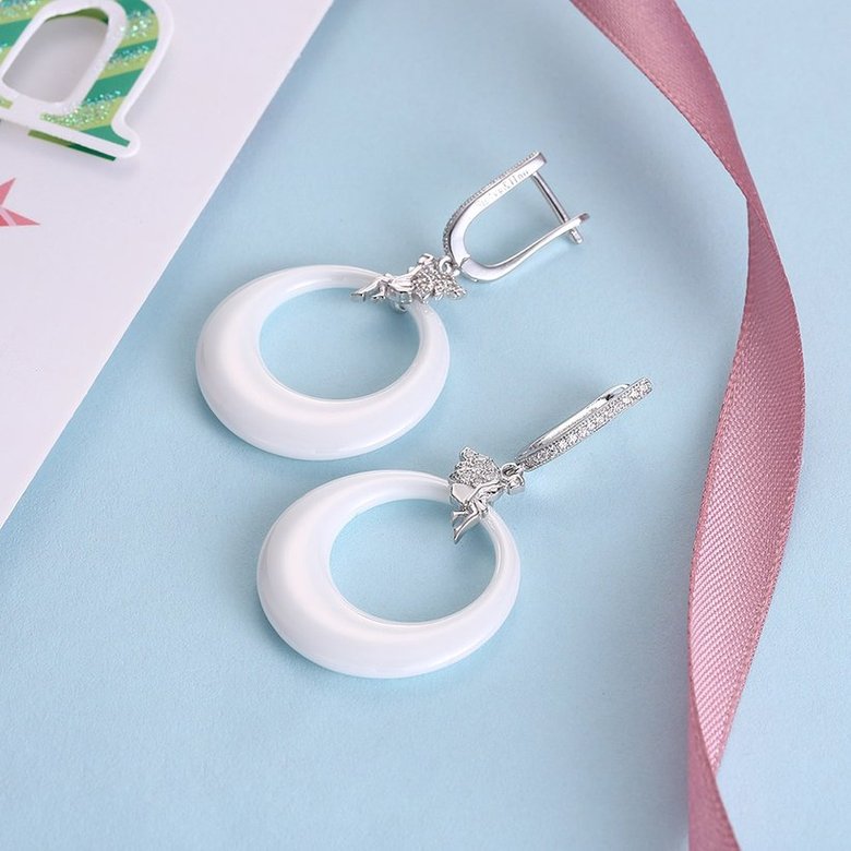 Wholesale Fashion white circle Ceramic Earrings For Women 925 Sterling Silver zircon dangle Earring fine Girl gift TGSLE209 2