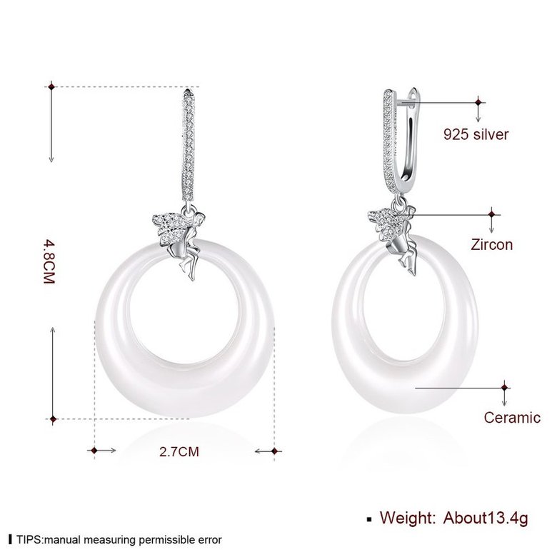 Wholesale Fashion white circle Ceramic Earrings For Women 925 Sterling Silver zircon dangle Earring fine Girl gift TGSLE209 4