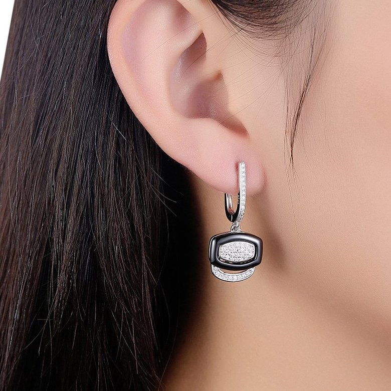 Wholesale Trendy jewelry China black square Ceramic Stud Earrings For Women with AAA shinny Zirconia dangle Earring fine Girl gift TGSLE214 0
