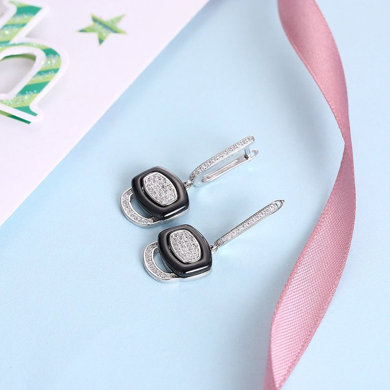 Wholesale Trendy jewelry China black square Ceramic Stud Earrings For Women with AAA shinny Zirconia dangle Earring fine Girl gift TGSLE214 2