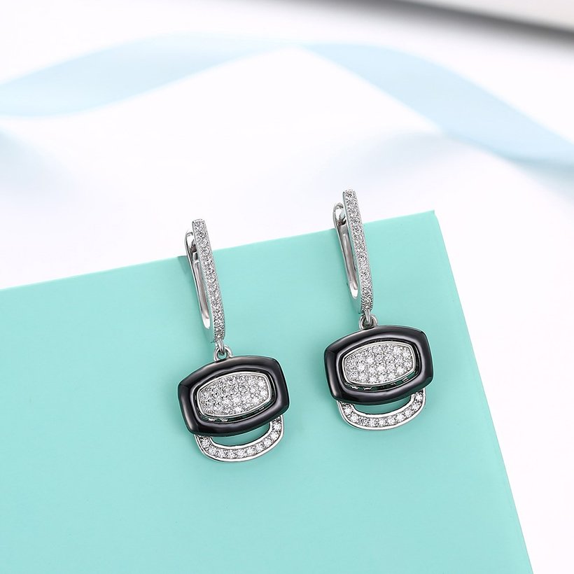 Wholesale Trendy jewelry China black square Ceramic Stud Earrings For Women with AAA shinny Zirconia dangle Earring fine Girl gift TGSLE214 3