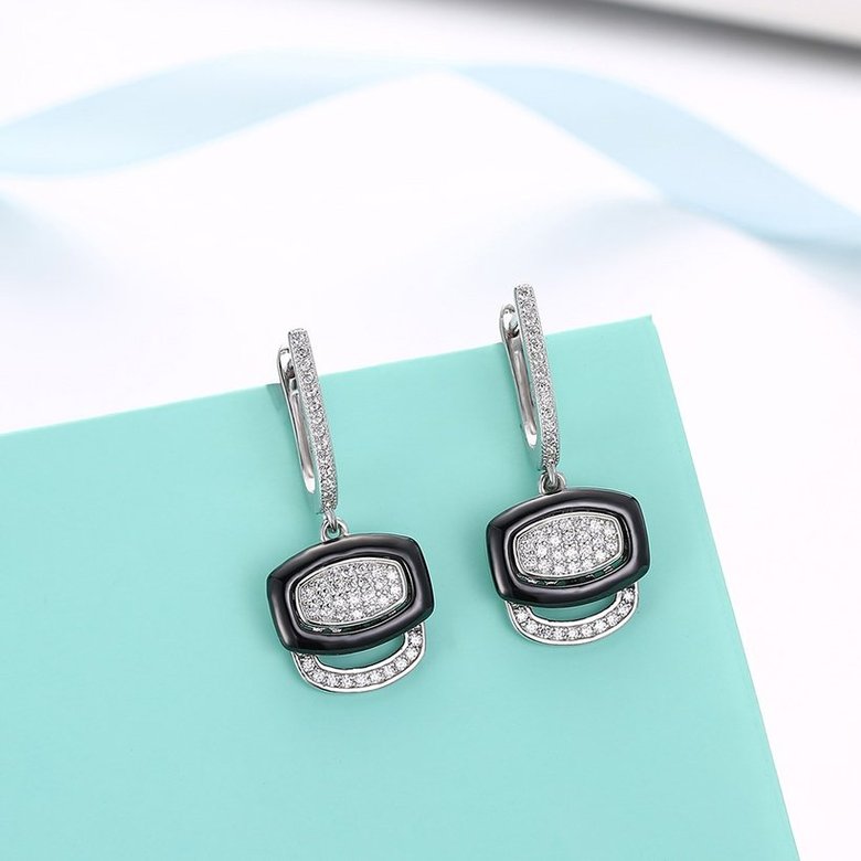 Wholesale Trendy jewelry China black square Ceramic Stud Earrings For Women with AAA shinny Zirconia dangle Earring fine Girl gift TGSLE214 3