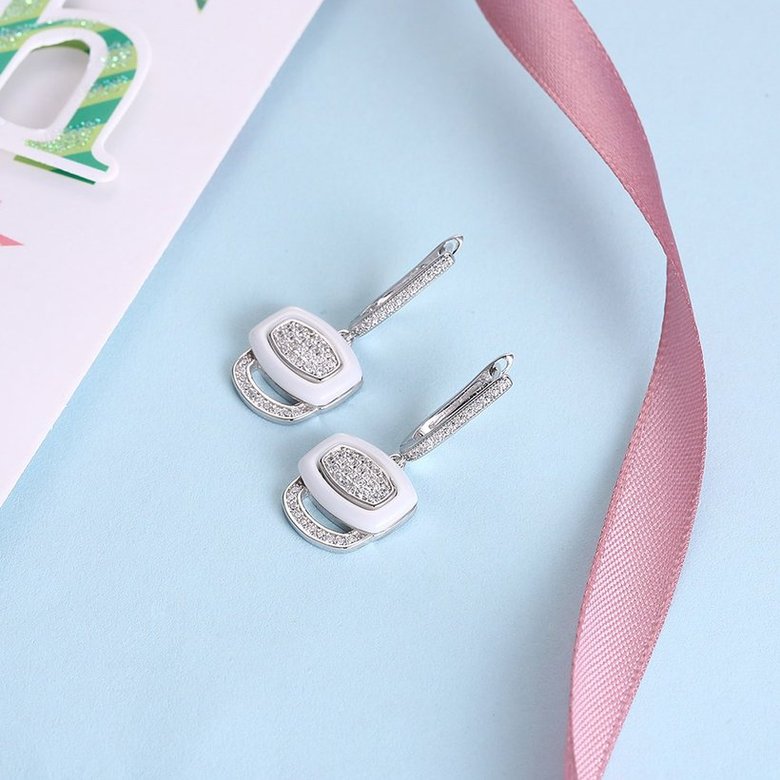 Wholesale Trendy jewelry China white square Ceramic Stud Earrings For Women with AAA shinny Zirconia dangle Earring fine Girl gift TGSLE215 2