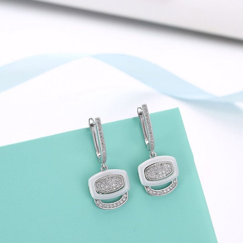 Wholesale Trendy jewelry China white square Ceramic Stud Earrings For Women with AAA shinny Zirconia dangle Earring fine Girl gift TGSLE215 3