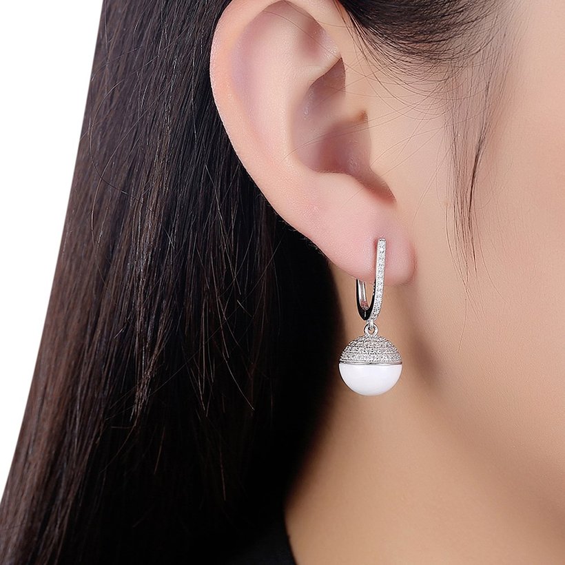 Wholesale Fashion 925 Sterling Silver White Bead Ceramic Dangle Earring  Prevent Allergy For Women Gift TGSLE225 0
