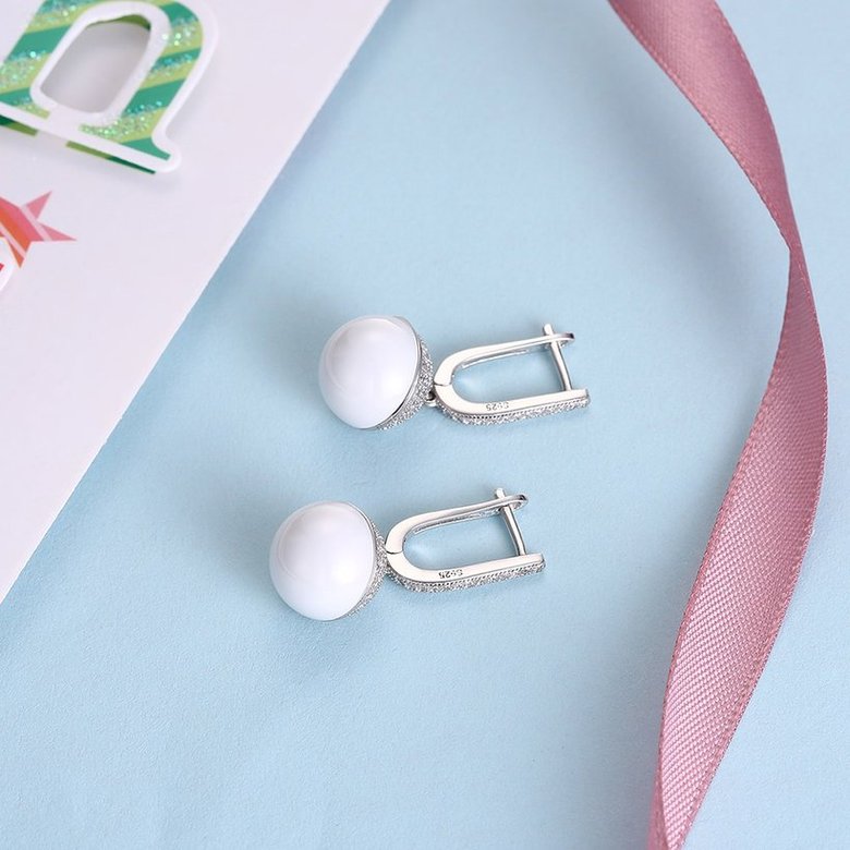 Wholesale Fashion 925 Sterling Silver White Bead Ceramic Dangle Earring  Prevent Allergy For Women Gift TGSLE225 2