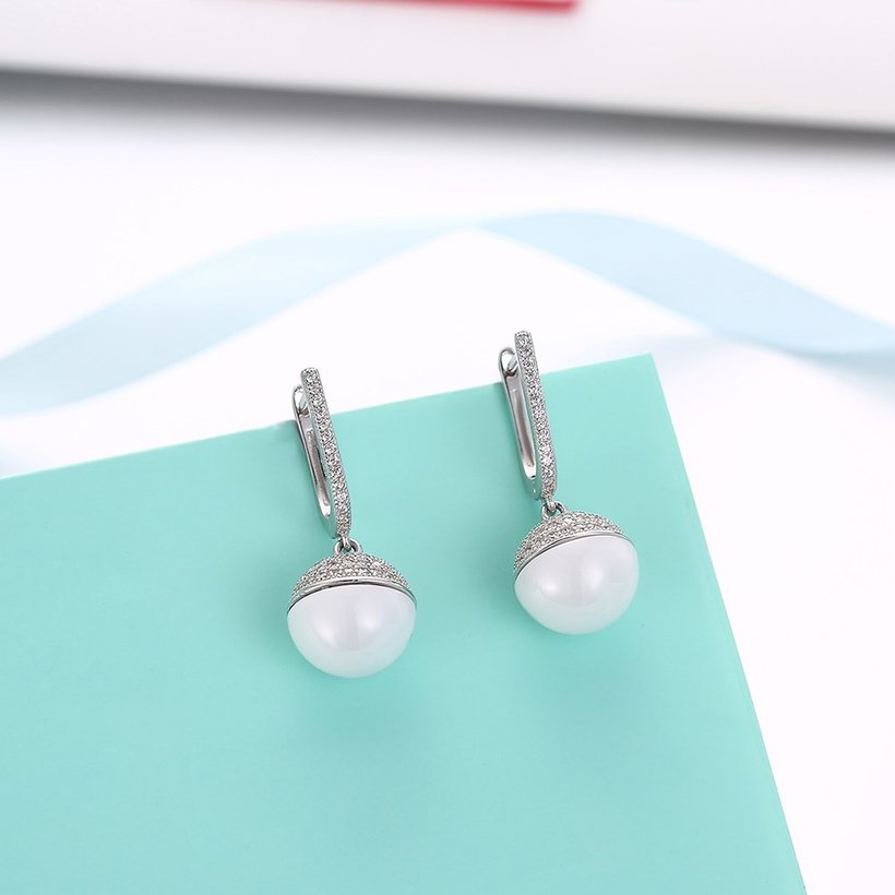 Wholesale Fashion 925 Sterling Silver White Bead Ceramic Dangle Earring  Prevent Allergy For Women Gift TGSLE225 3