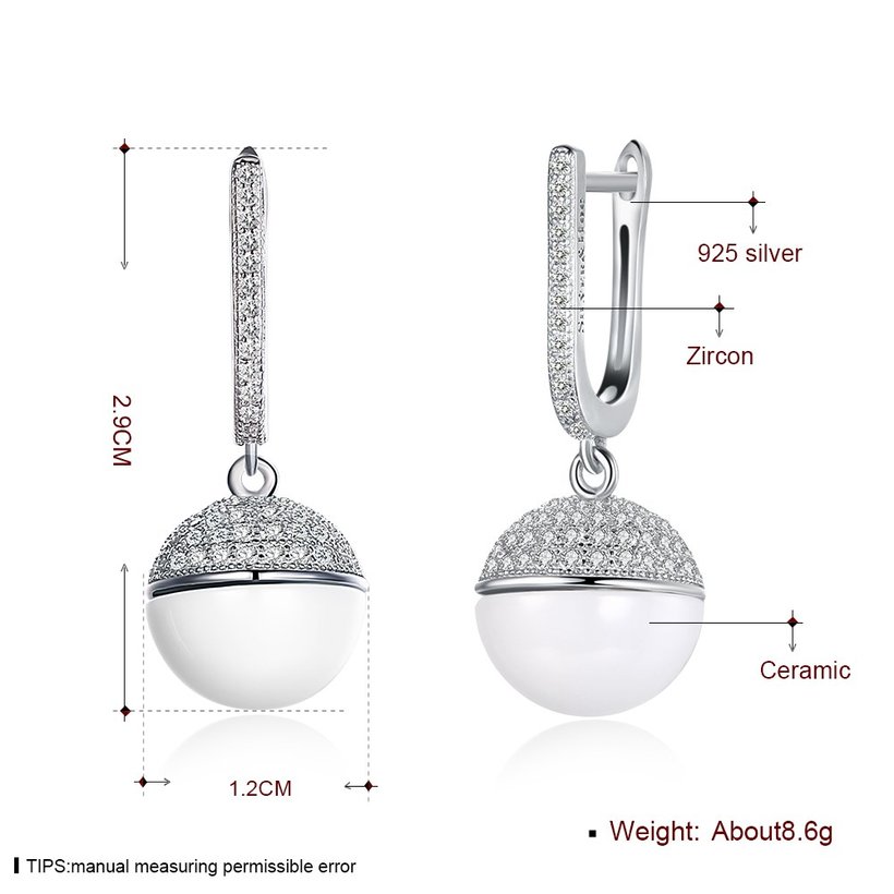 Wholesale Fashion 925 Sterling Silver White Bead Ceramic Dangle Earring  Prevent Allergy For Women Gift TGSLE225 4