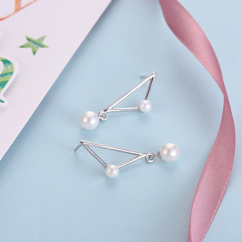 Wholesale Trendy Elegant Pearl and triangle Stud Earrings for Women Real 925 Sterling Silver Earrings Fine Jewelry wholesale China TGSLE228 2