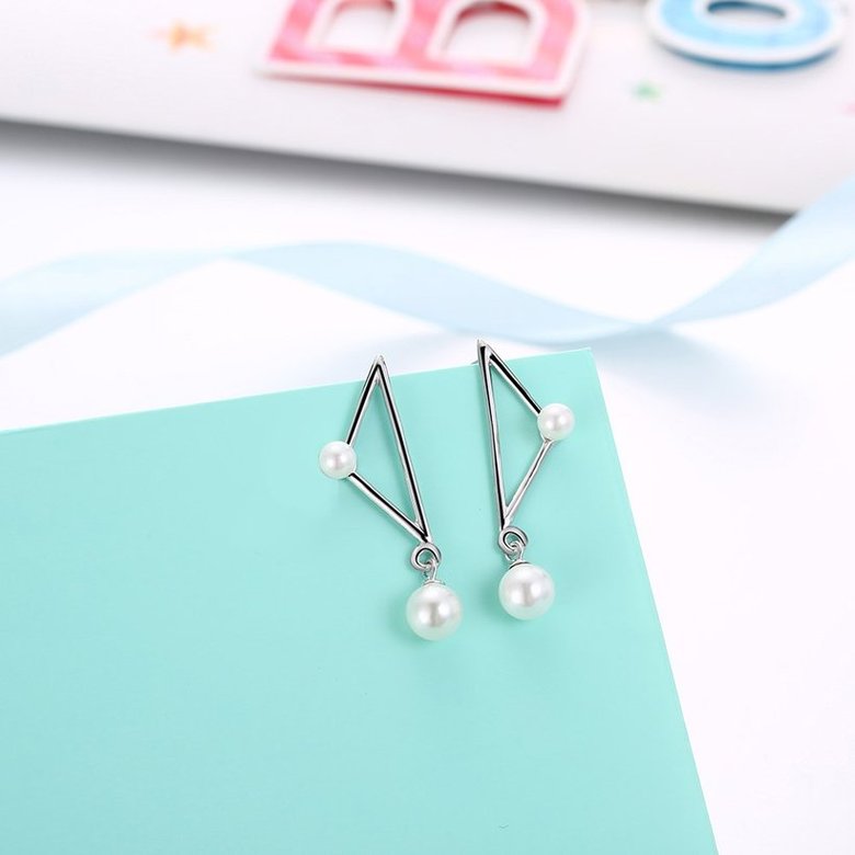 Wholesale Trendy Elegant Pearl and triangle Stud Earrings for Women Real 925 Sterling Silver Earrings Fine Jewelry wholesale China TGSLE228 3