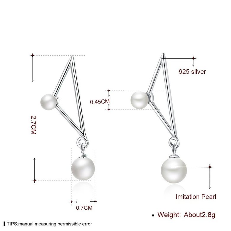 Wholesale Trendy Elegant Pearl and triangle Stud Earrings for Women Real 925 Sterling Silver Earrings Fine Jewelry wholesale China TGSLE228 4