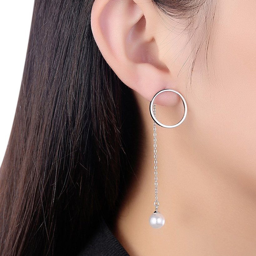 Wholesale Trendy Elegant Pearl and circle Stud Earrings for Women Real 925 Sterling Silver Earrings Fine Jewelry wholesale China TGSLE229 0