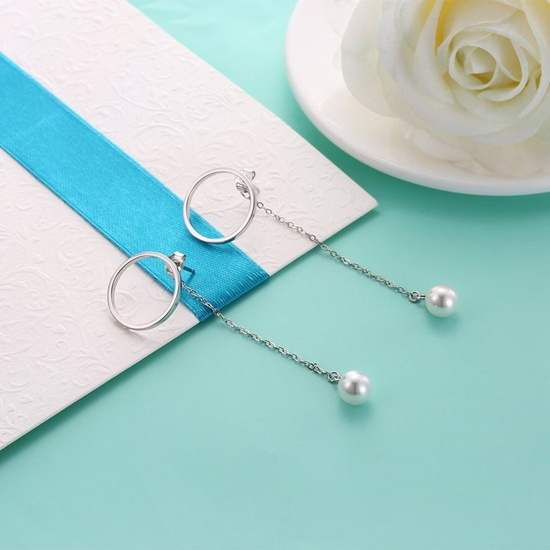 Wholesale Trendy Elegant Pearl and circle Stud Earrings for Women Real 925 Sterling Silver Earrings Fine Jewelry wholesale China TGSLE229 1