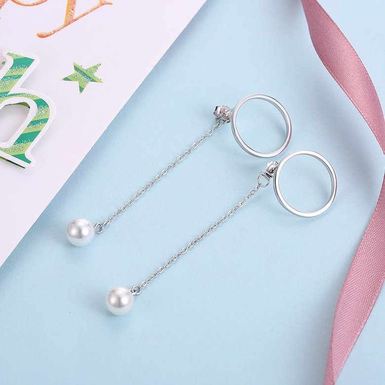 Wholesale Trendy Elegant Pearl and circle Stud Earrings for Women Real 925 Sterling Silver Earrings Fine Jewelry wholesale China TGSLE229 2