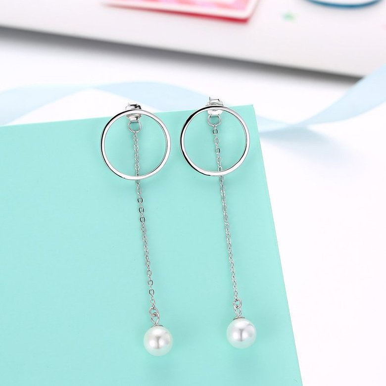 Wholesale Trendy Elegant Pearl and circle Stud Earrings for Women Real 925 Sterling Silver Earrings Fine Jewelry wholesale China TGSLE229 3