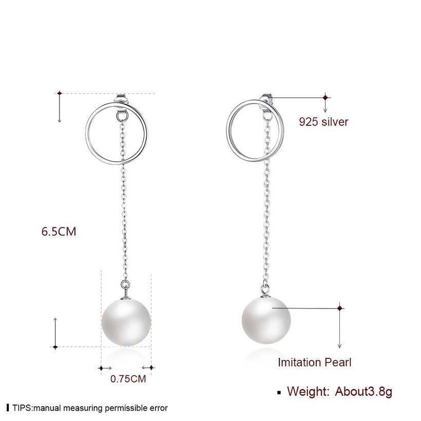Wholesale Trendy Elegant Pearl and circle Stud Earrings for Women Real 925 Sterling Silver Earrings Fine Jewelry wholesale China TGSLE229 4