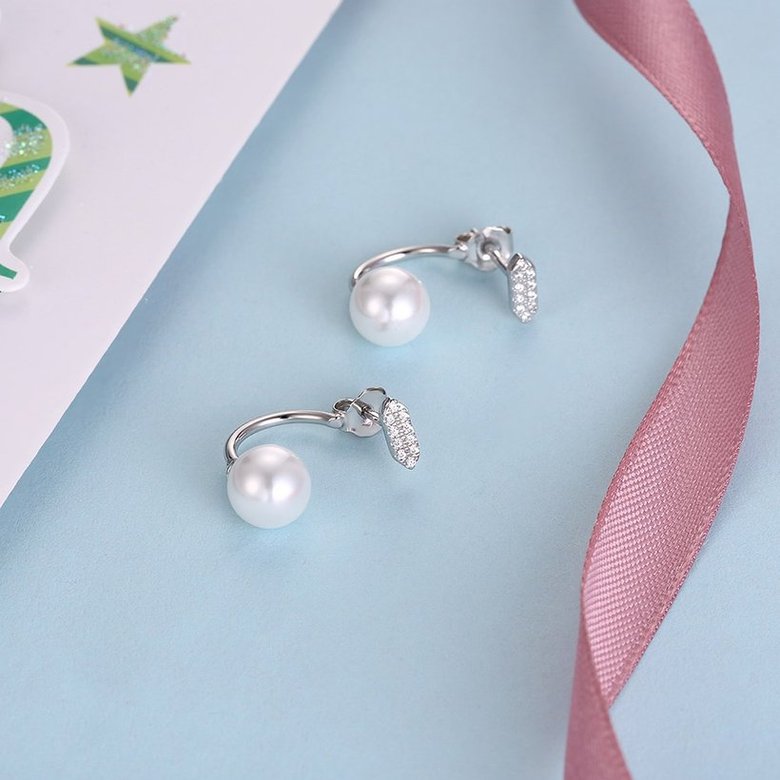 Wholesale Fashion Elegant Zircon Pearl Stud Earrings for Women sweet Real 925 Sterling Silver Earrings Fine Jewelry TGSLE235 2