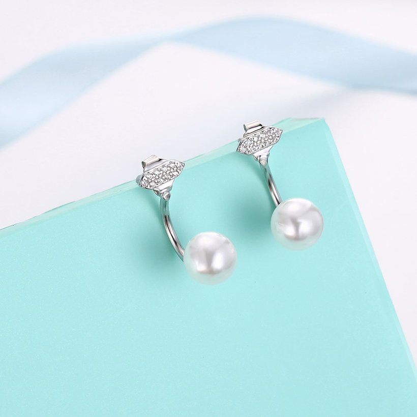 Wholesale Fashion Elegant Zircon Pearl Stud Earrings for Women sweet Real 925 Sterling Silver Earrings Fine Jewelry TGSLE235 3