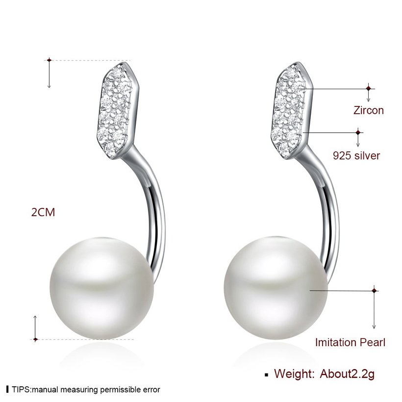 Wholesale Fashion Elegant Zircon Pearl Stud Earrings for Women sweet Real 925 Sterling Silver Earrings Fine Jewelry TGSLE235 4