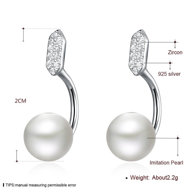 Wholesale Fashion Elegant Zircon Pearl Stud Earrings for Women sweet Real 925 Sterling Silver Earrings Fine Jewelry TGSLE235 4