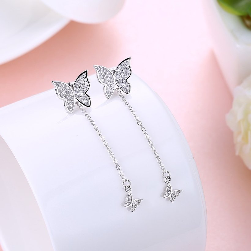 Wholesale Delicate 925 sterling silver Woman earrings fashion long tassel Drop Earring butterfly wedding party jewelry TGSLE015 1