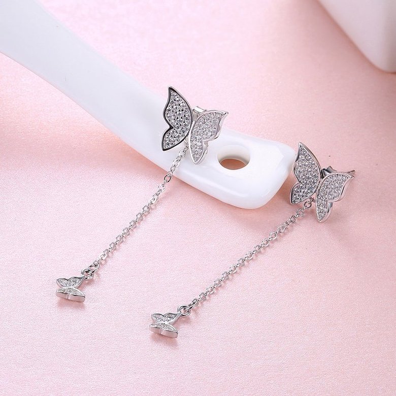 Wholesale Delicate 925 sterling silver Woman earrings fashion long tassel Drop Earring butterfly wedding party jewelry TGSLE015 2