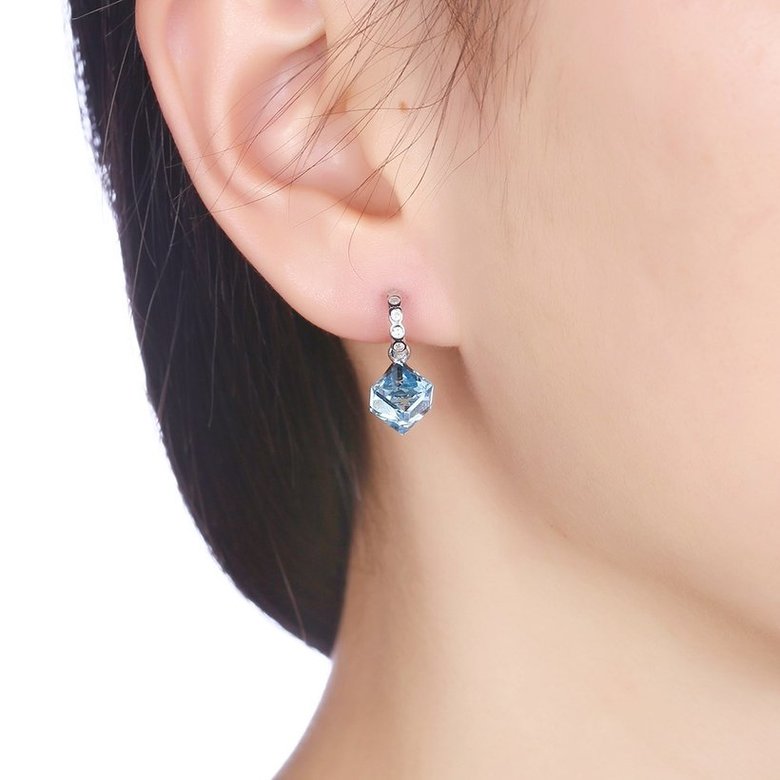 Wholesale China wholesale jewelry Crooked asymmetric S925 Sterling Silver Square blue Crystal Stud Earring Sweet Small Jewelry Gift TGSLE019 0