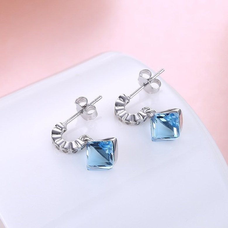 Wholesale China wholesale jewelry Crooked asymmetric S925 Sterling Silver Square blue Crystal Stud Earring Sweet Small Jewelry Gift TGSLE019 1