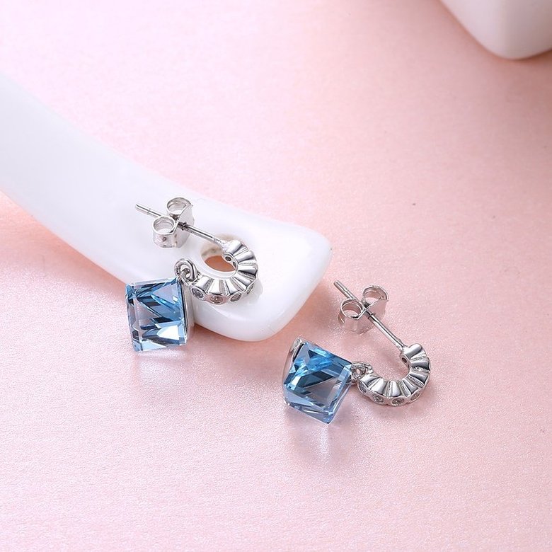 Wholesale China wholesale jewelry Crooked asymmetric S925 Sterling Silver Square blue Crystal Stud Earring Sweet Small Jewelry Gift TGSLE019 2