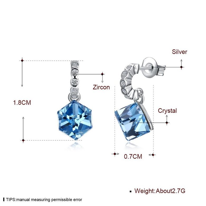 Wholesale China wholesale jewelry Crooked asymmetric S925 Sterling Silver Square blue Crystal Stud Earring Sweet Small Jewelry Gift TGSLE019 3