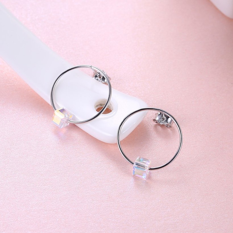 Wholesale Fashion 925 Sterling Silver Earrings For Women Girls Elegant large round crystal Earrings Party Wedding Jewelry Christmas Gifts  TGSLE023 2