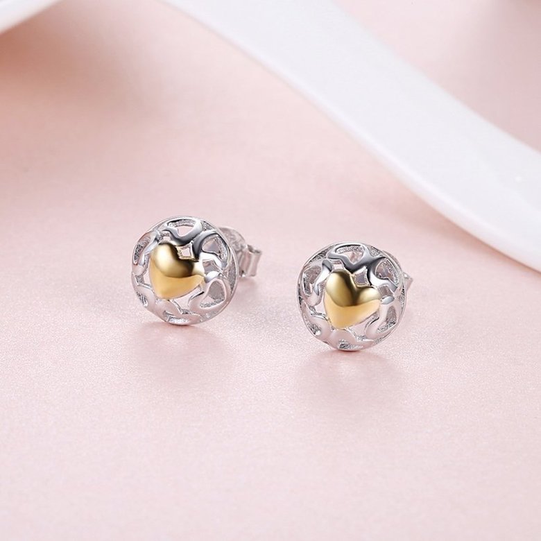 Wholesale Romantic delicate Female hollow out Small Stud Earrings Real 925 Sterling Silver gold heart Earrings Wedding jewelry TGSLE035 1