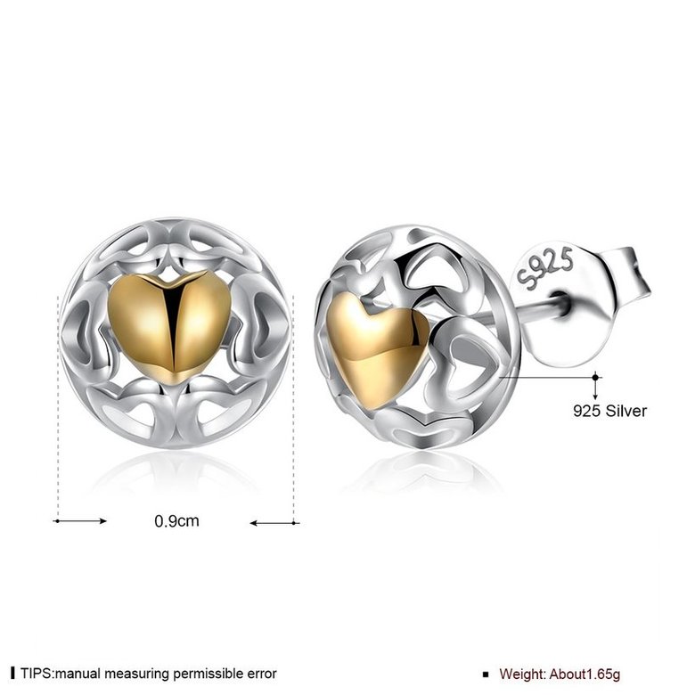 Wholesale Romantic delicate Female hollow out Small Stud Earrings Real 925 Sterling Silver gold heart Earrings Wedding jewelry TGSLE035 3